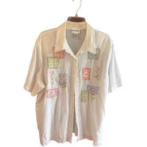 Alfred Dunner vintage white button-down patchwork top Sz 22W